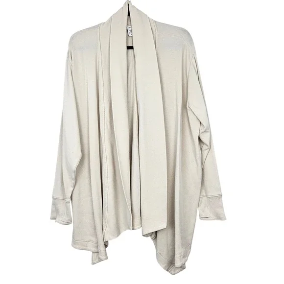 Athleta Ribbed Open Front Cardigan Wrap Cream Women's XL Shawl Collar - Picture 1 of 7